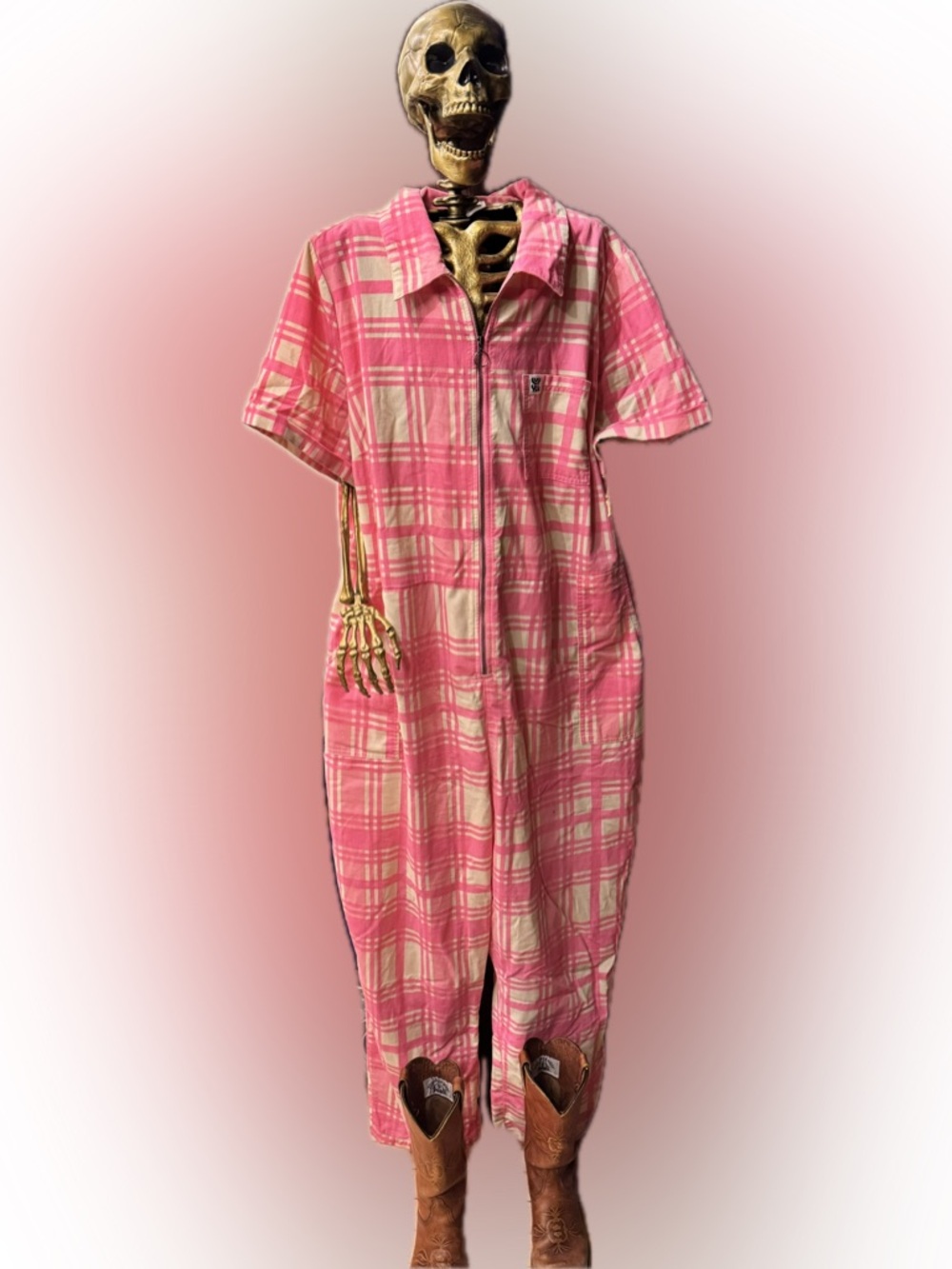 Lucy & Yak Rex Jumpsuit Grayson Gingham Pink Organic Needlecord Corduroy - Picture 5 of 7